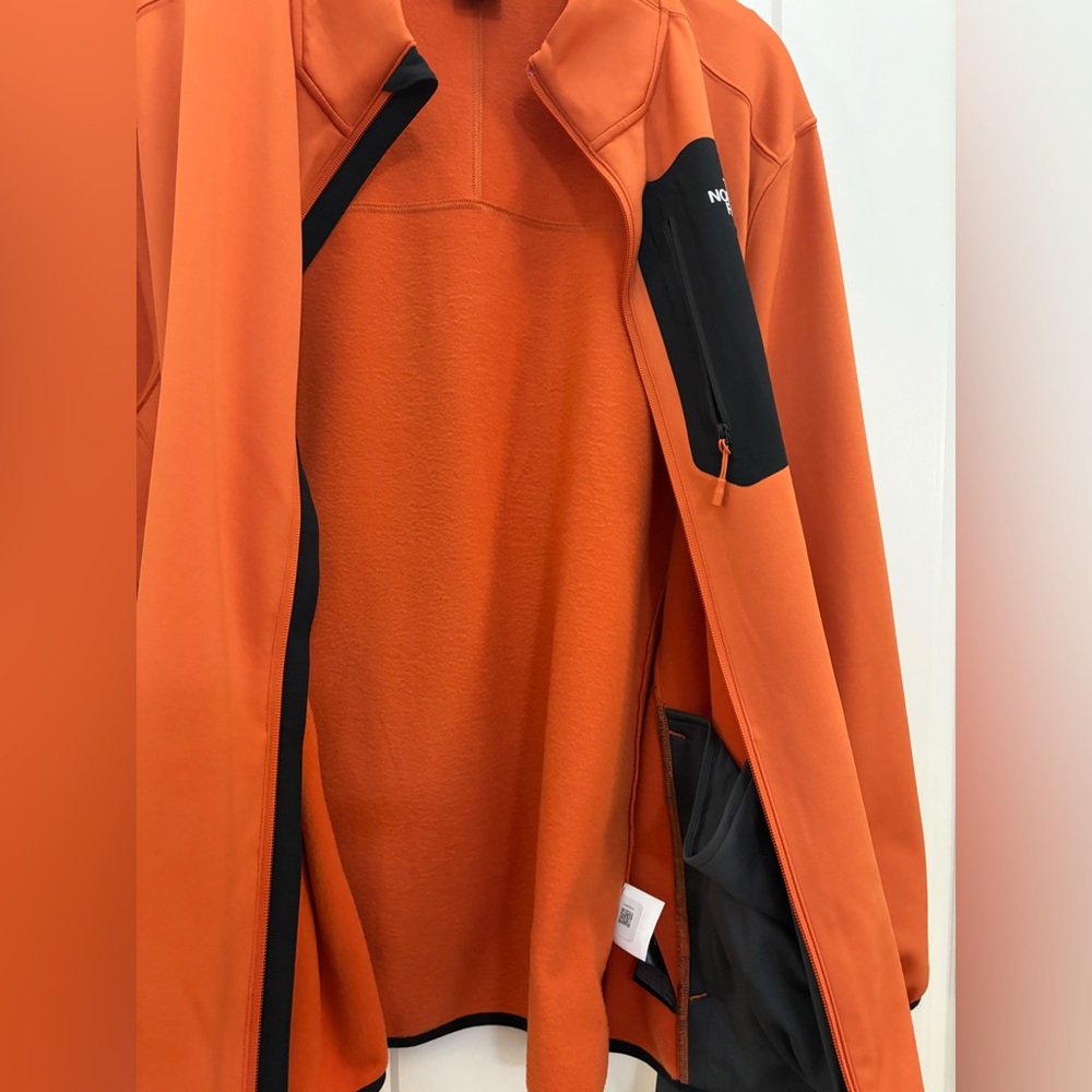 ❤️The North Face Orange Fleece Jacket with Black Chest Pocket New Size XXL - Picture 10 of 14